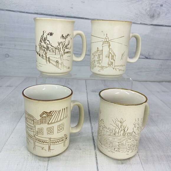 Collection Manoir CXY1 Cabins Docks Churches Lighthouses Stoneware Mugs Set of 4 - Picture 7 of 16